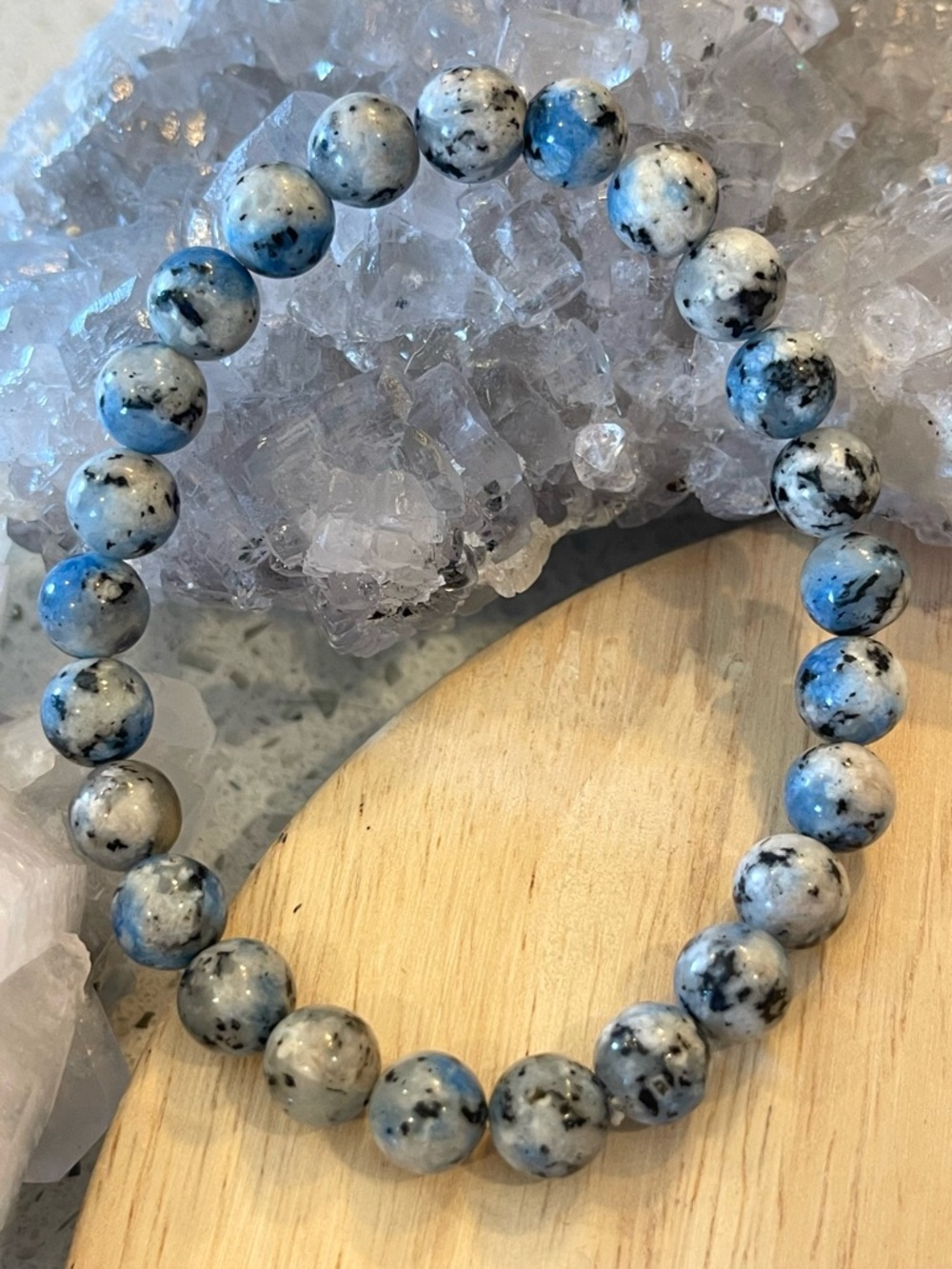 🌑K2 Mountains Azurite in Quartz Crystal Stretch Bracelet 7”🌑